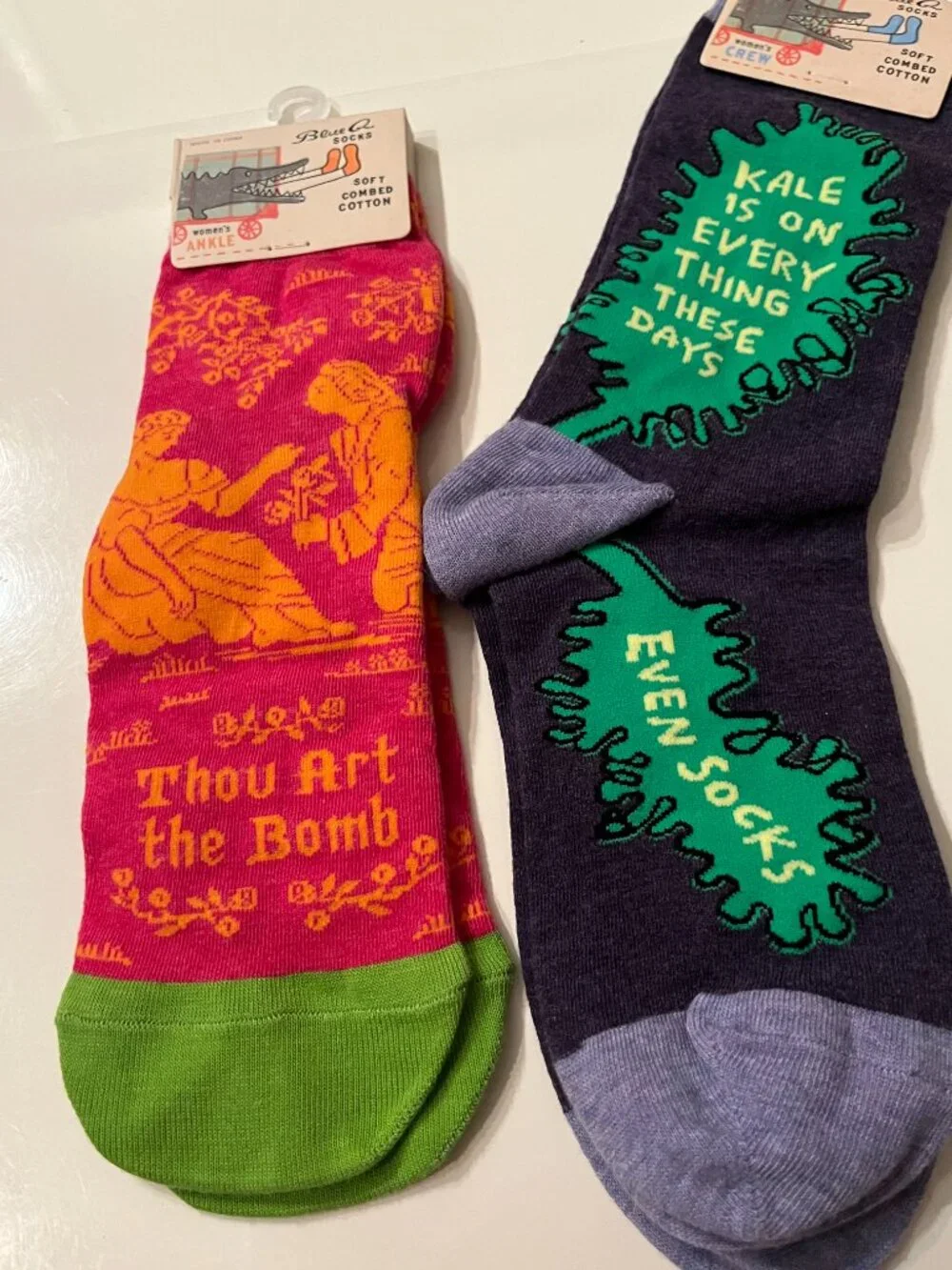 Funny‎ Women Crew Socks from Blue Q Kale and  Art The Bomb (two Pairs) (NEW)